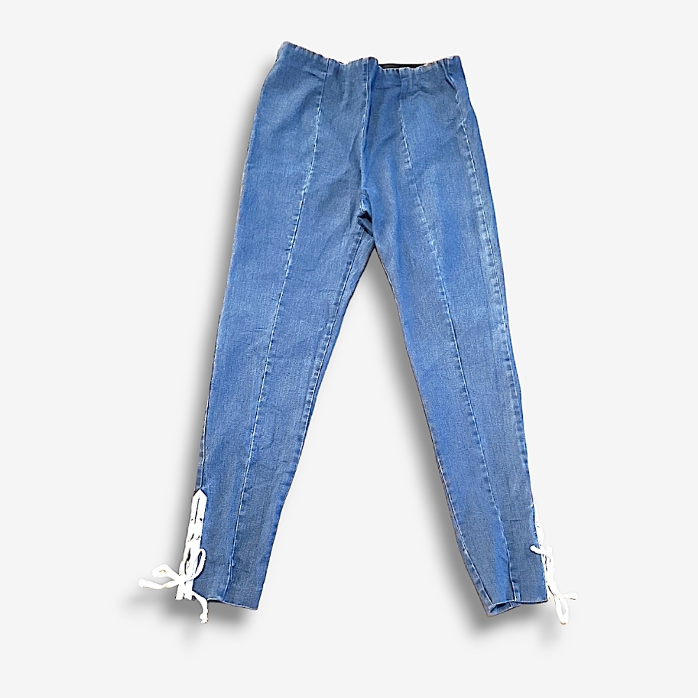 Love Tree Blue Denim Medium Wash Jeggings Jeans Lace up Hem Size Large
